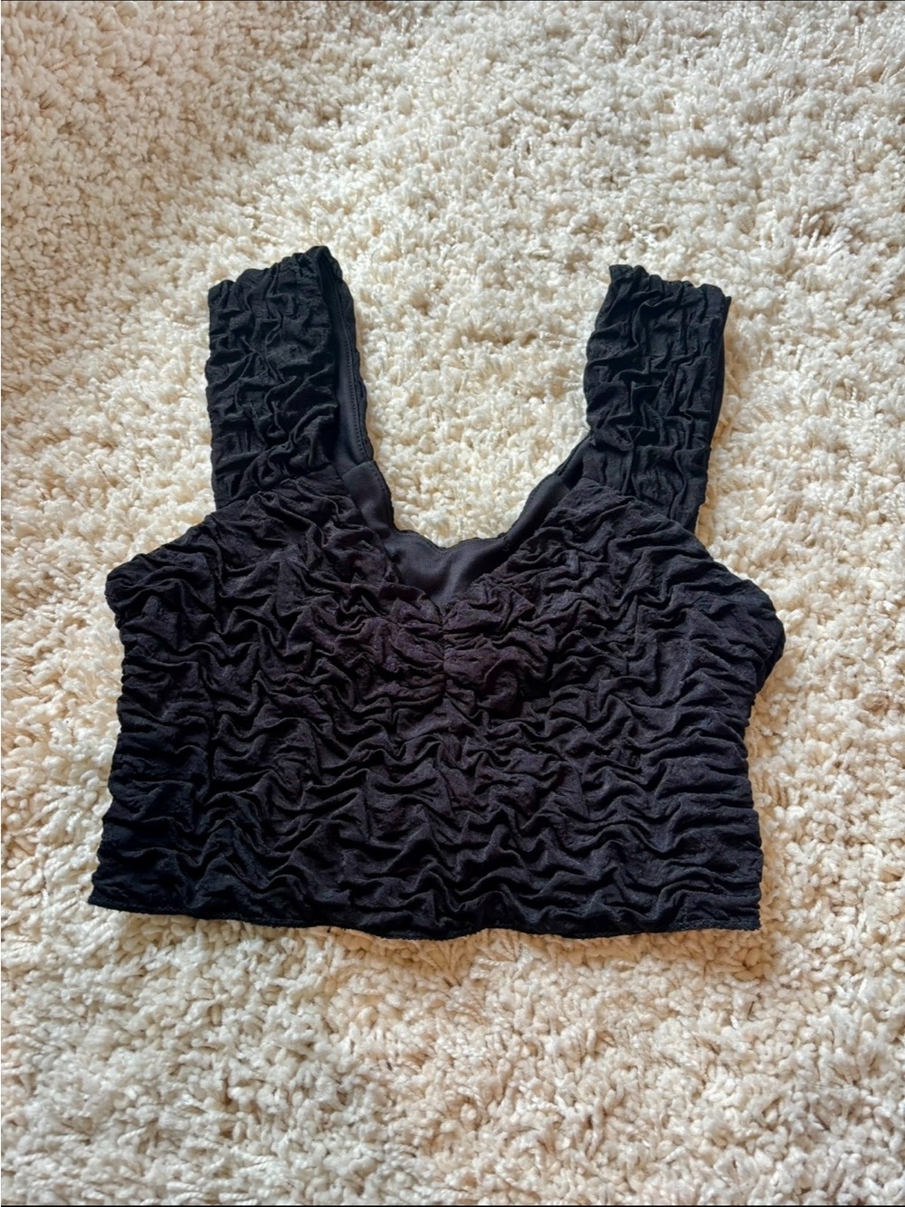 Black Elegant Ruched Crop Tank Top